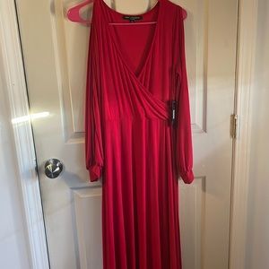 Red Slit Sleeve Maxi Dress